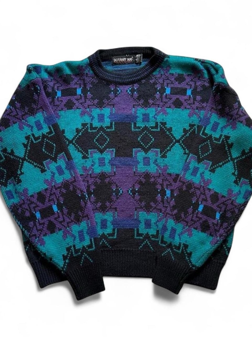 Vintage 1990s western Teal & Purple Geometric Crewneck Sweater M
